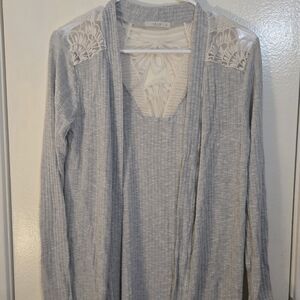 Le Lis Light Gray Cardigan with Lace Details